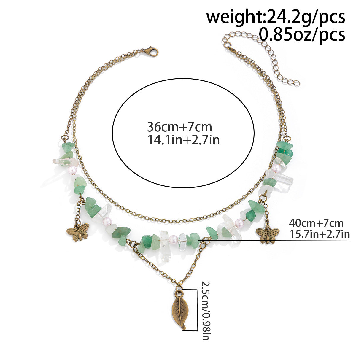 Retro moon zircon necklace • peppermint wave green leaf necklace series