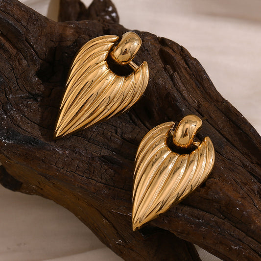 Winged Leaf Luminous Golden Feather Earrings