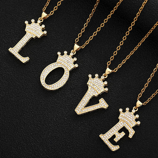 A-Z Fashion Crown Pendant Necklace