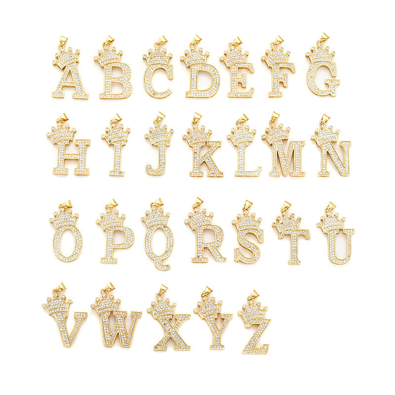 A-Z Fashion Crown Pendant Necklace