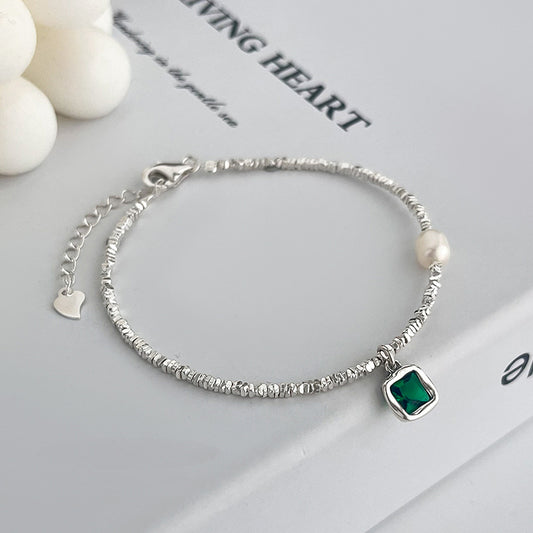 Jade-like Green Heart · Sterling Silver Chain with Pearl（925 silver）