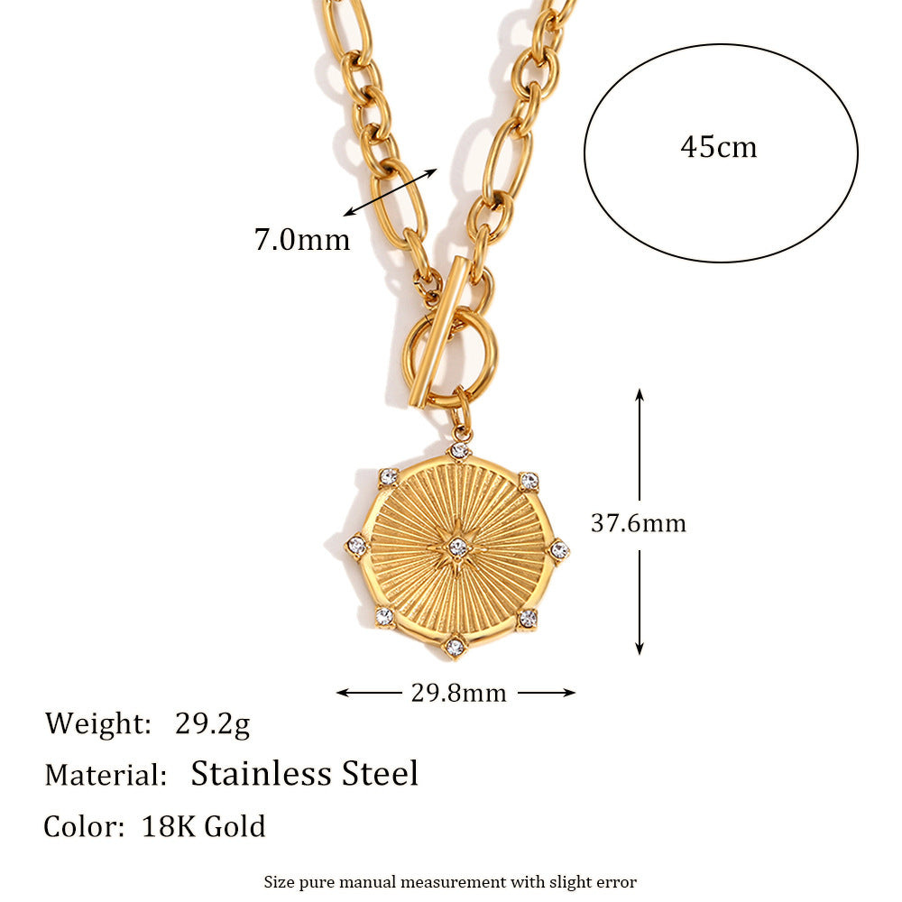 Eight-pointed star studded disc with OT closure necklace