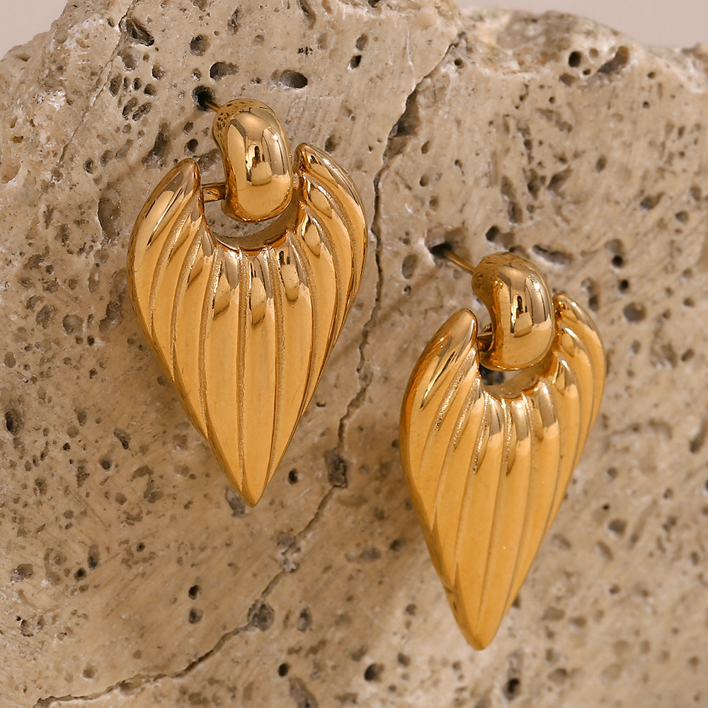 Winged Leaf Luminous Golden Feather Earrings