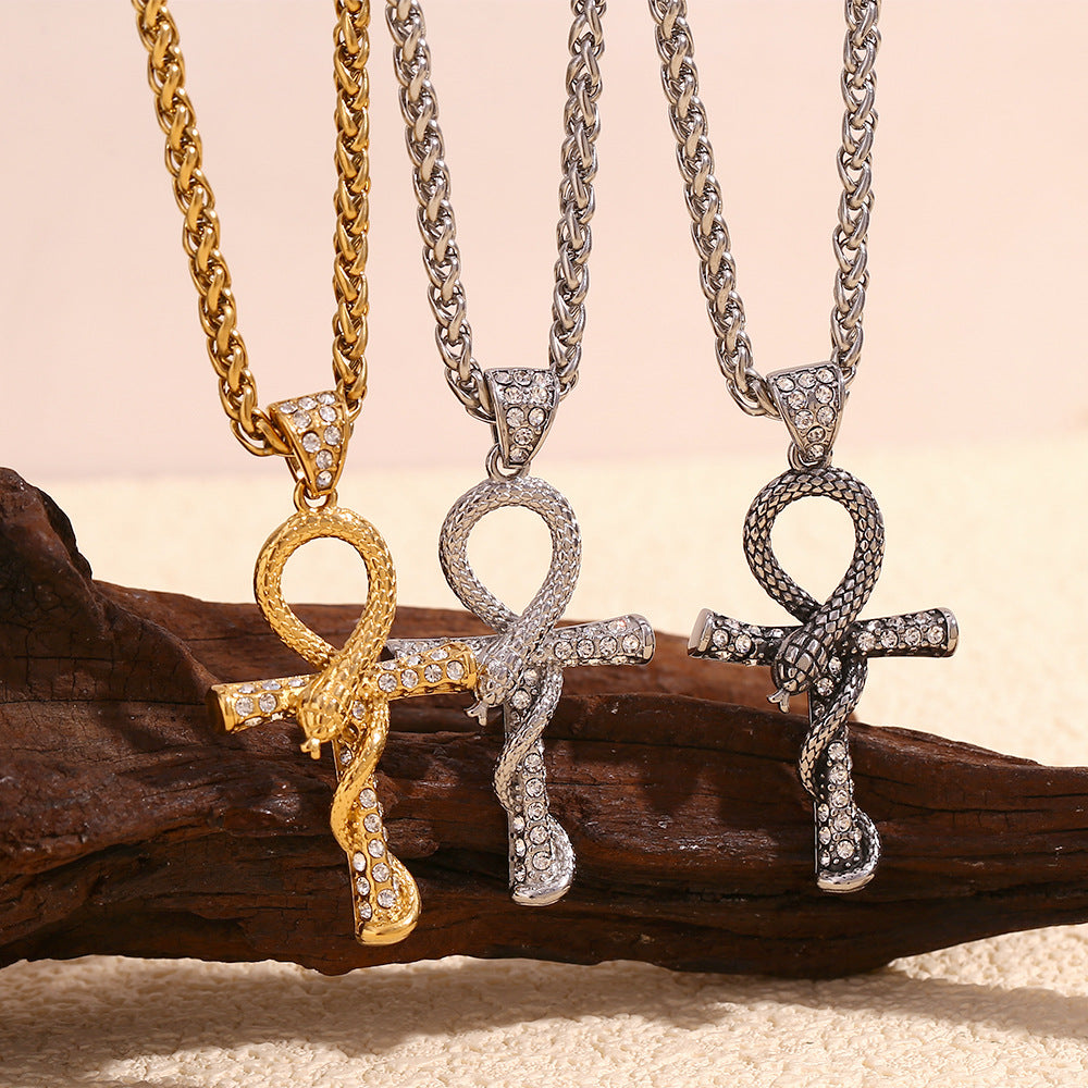 Mystical Totem Snake Shadow Cross Necklace Collection