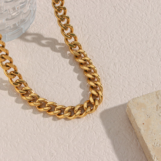 Gold Ripple Necklace, Stylish Stainless Steel, 11mm Width