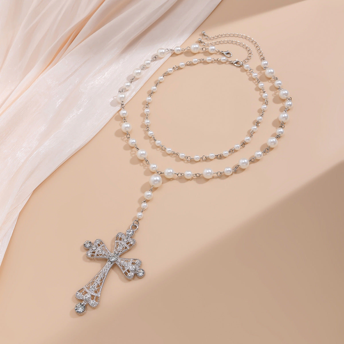 Radiant Pearl Golden Cross Necklace