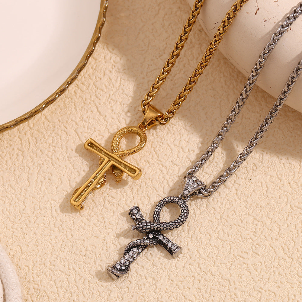 Mystical Totem Snake Shadow Cross Necklace Collection