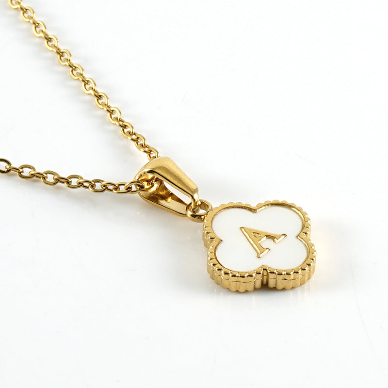 Four-leaf clover letter pendant necklace