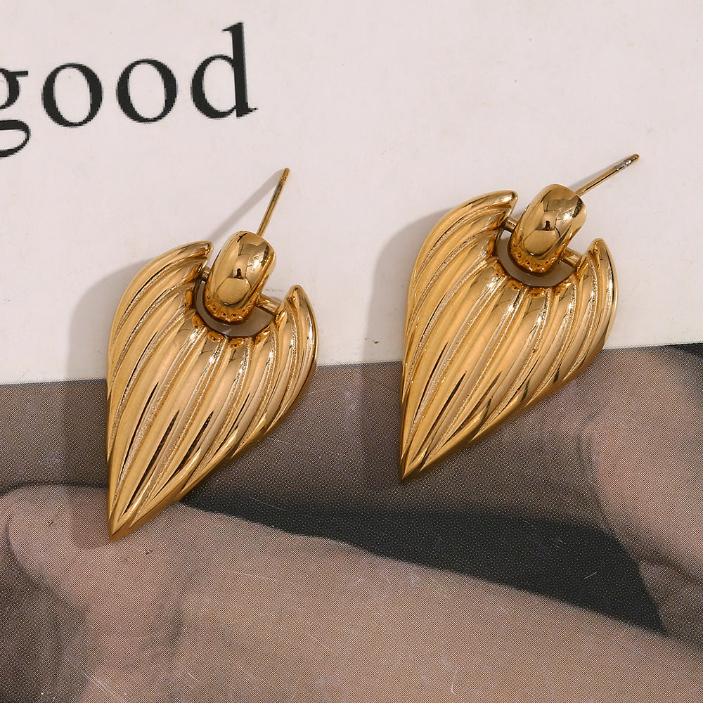 Winged Leaf Luminous Golden Feather Earrings