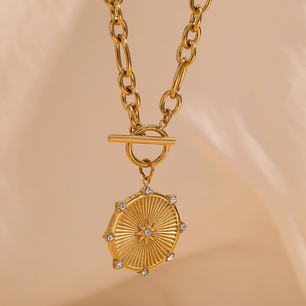 Eight-pointed star studded disc with OT closure necklace