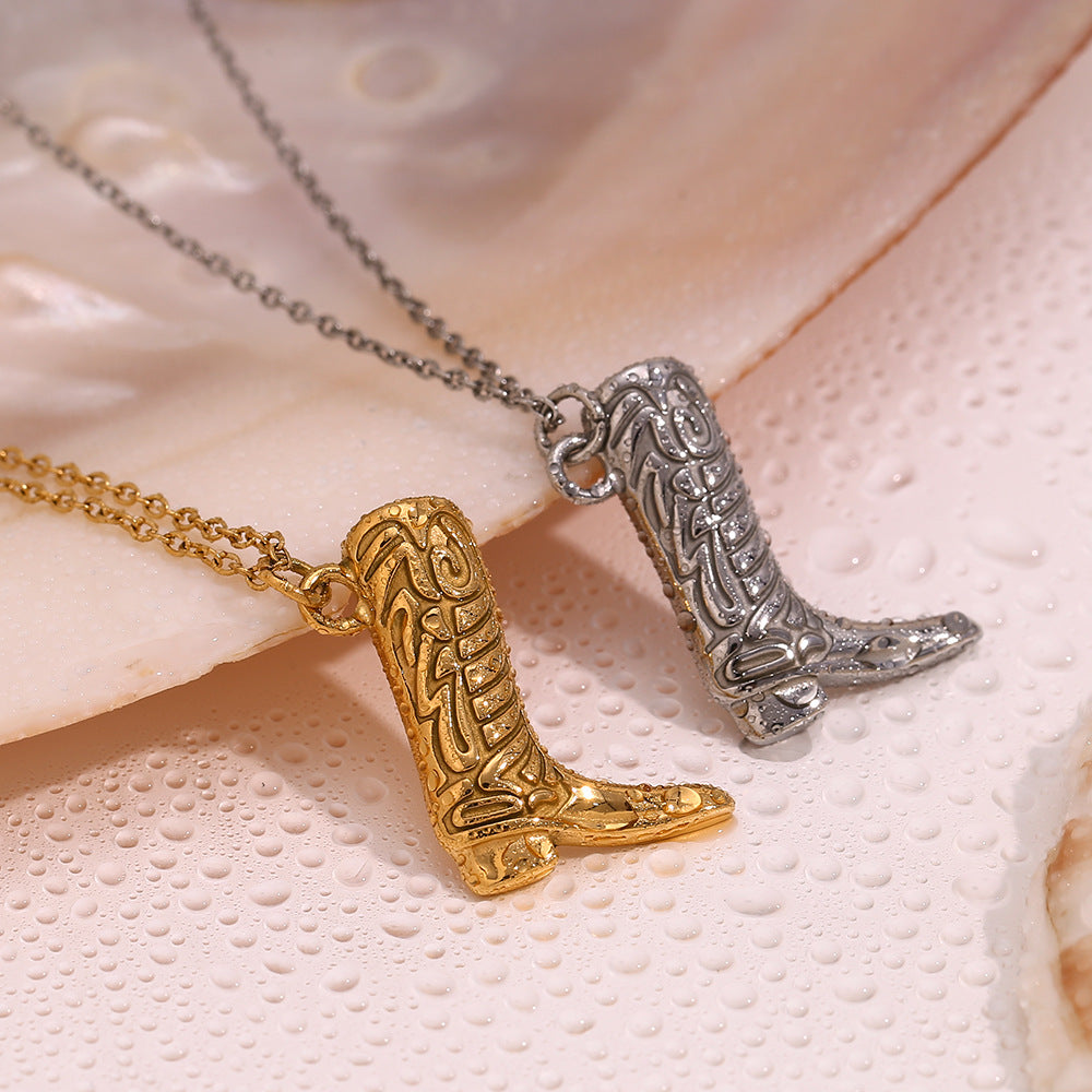 Western Cowboy Boot Pendant Necklace