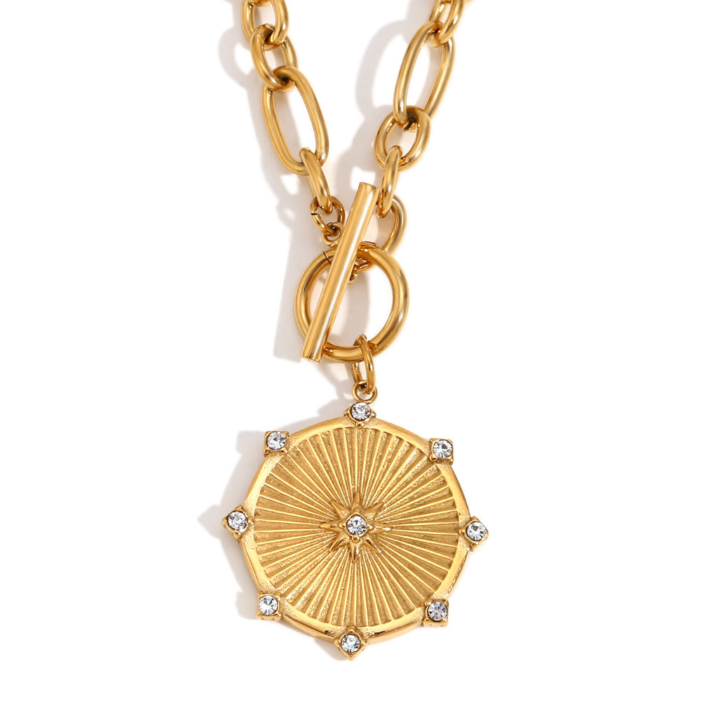 Eight-pointed star studded disc with OT closure necklace