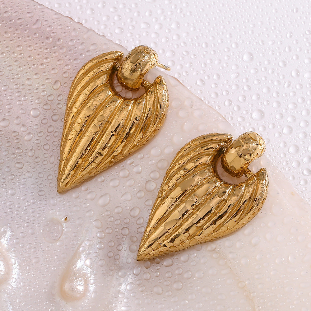 Winged Leaf Luminous Golden Feather Earrings