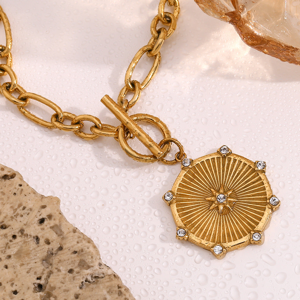 Eight-pointed star studded disc with OT closure necklace