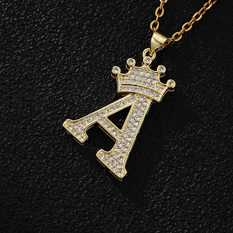 A-Z Fashion Crown Pendant Necklace