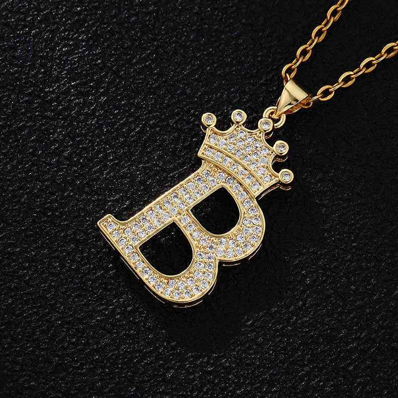 A-Z Fashion Crown Pendant Necklace