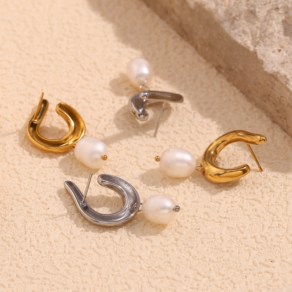 Dual-Tone Pearl Earrings Time's Elegant Passage Series