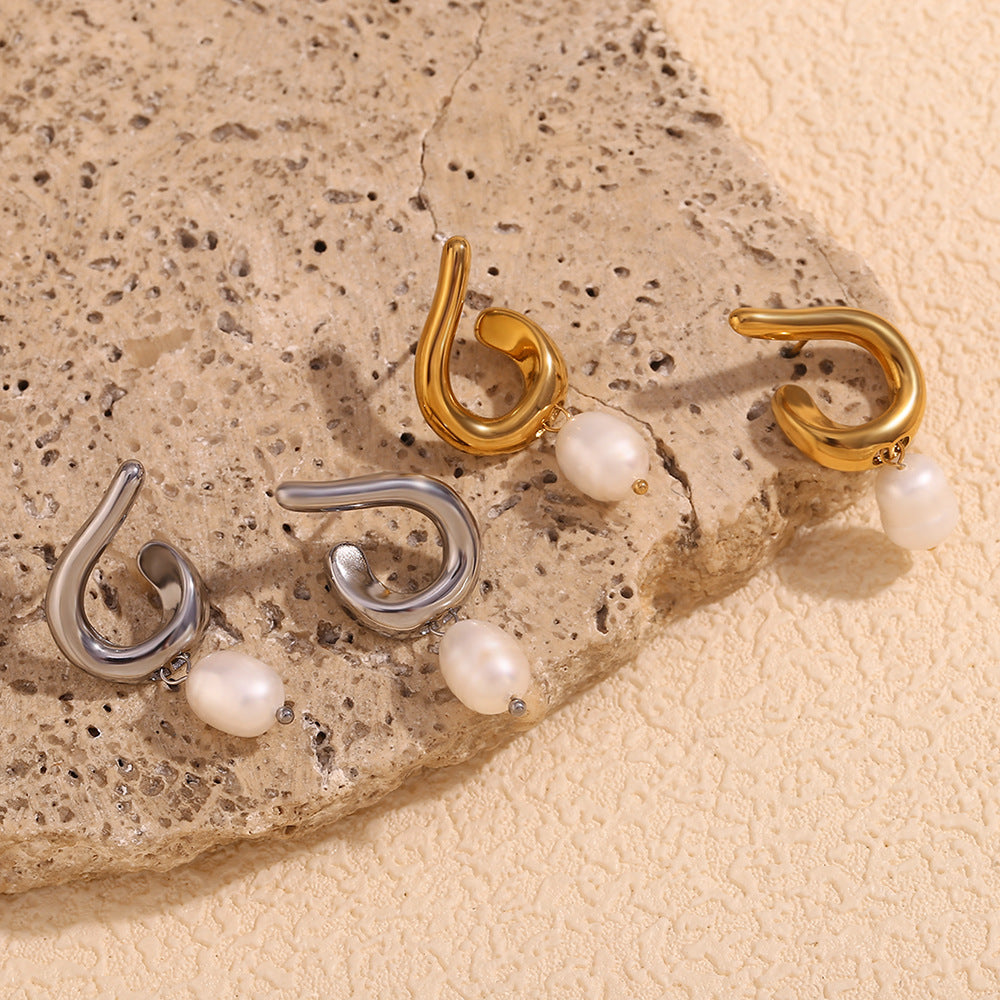 Dual-Tone Pearl Earrings Time's Elegant Passage Series