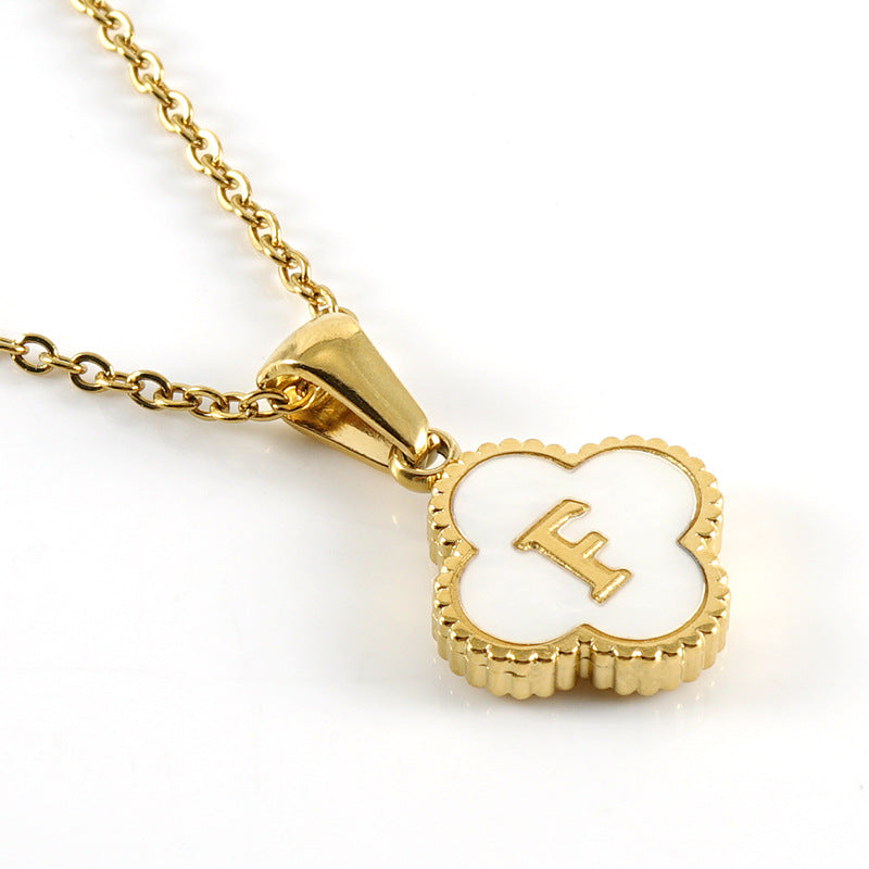 Four-leaf clover letter pendant necklace