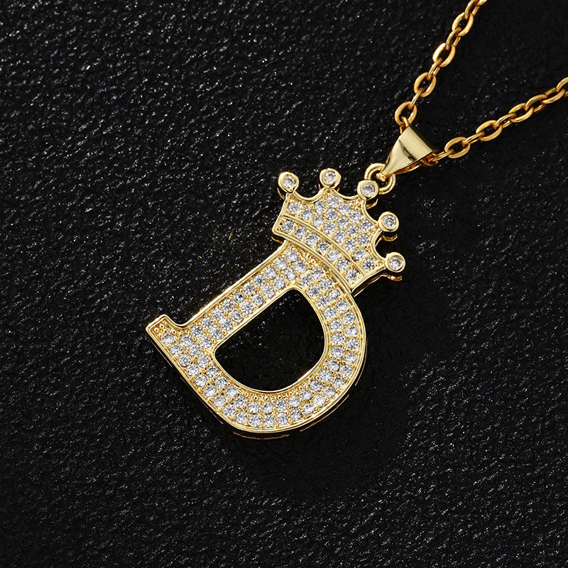 A-Z Fashion Crown Pendant Necklace