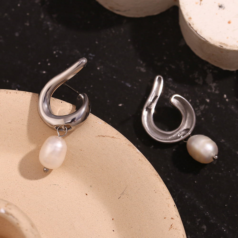 Dual-Tone Pearl Earrings Time's Elegant Passage Series