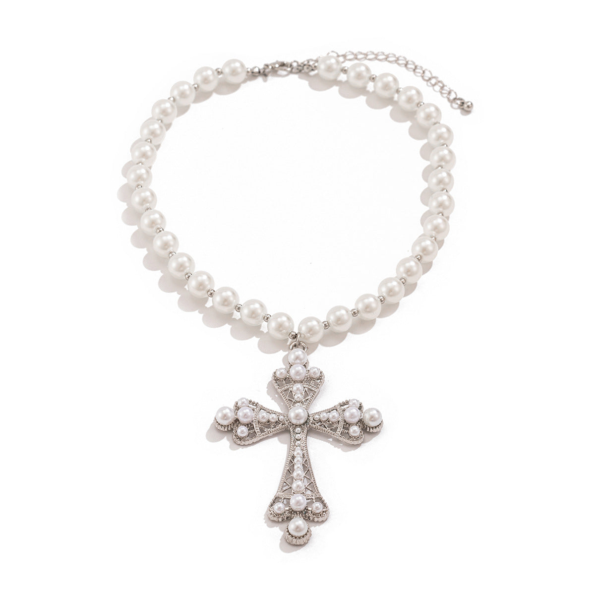 Radiant Pearl Golden Cross Necklace