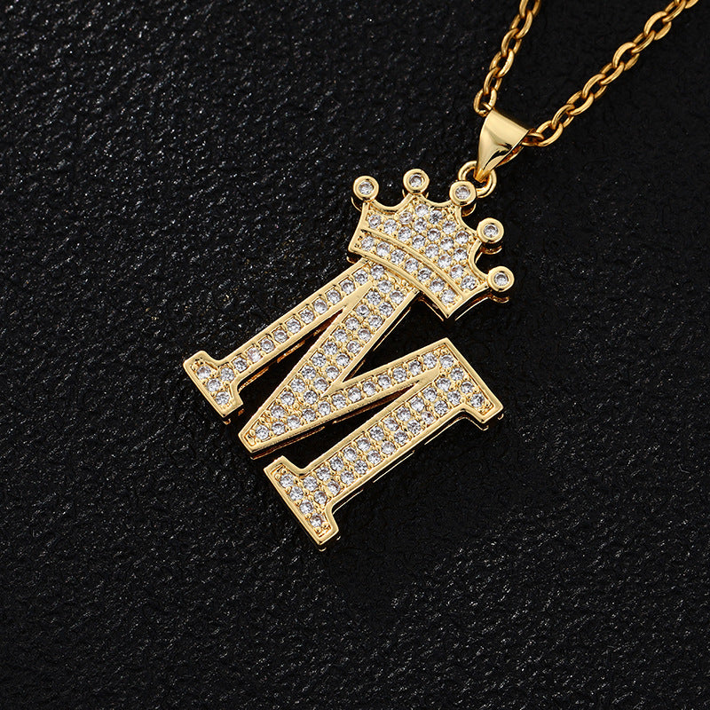 A-Z Fashion Crown Pendant Necklace