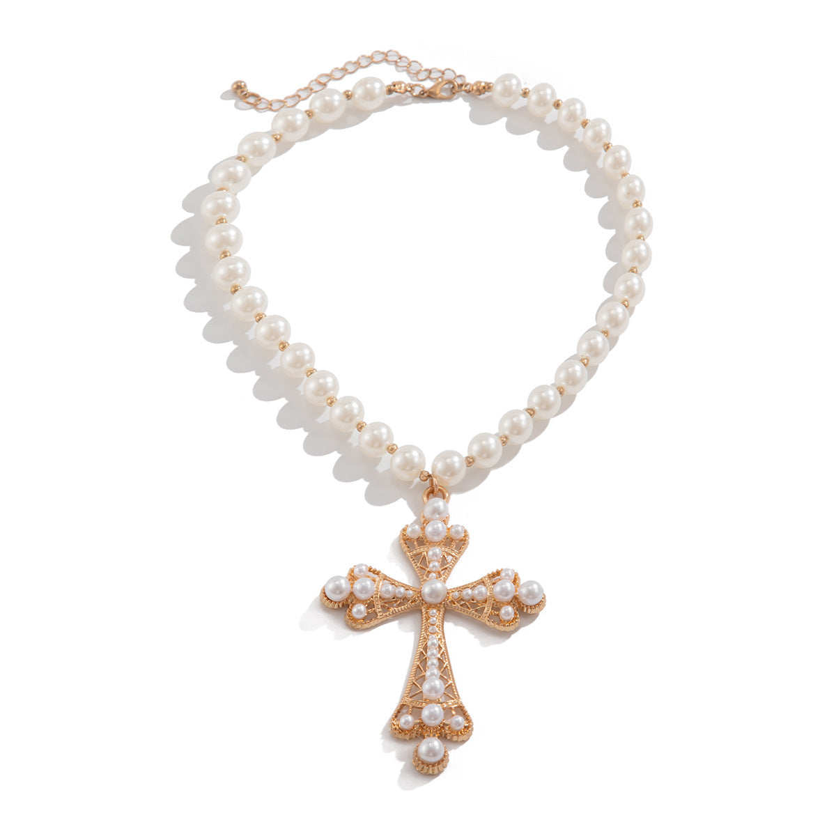 Radiant Pearl Golden Cross Necklace