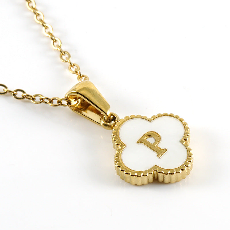 Four-leaf clover letter pendant necklace