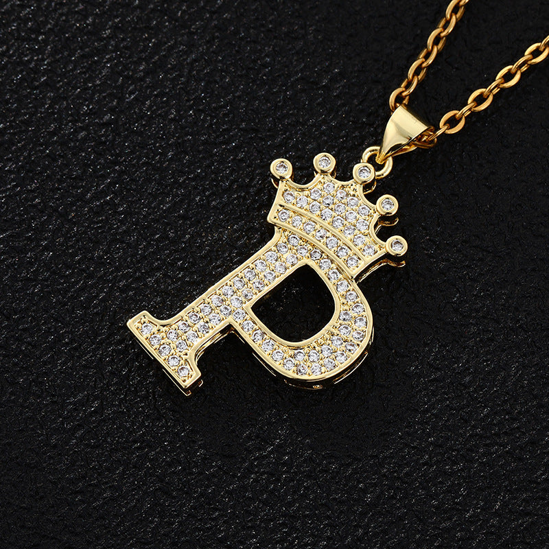 A-Z Fashion Crown Pendant Necklace