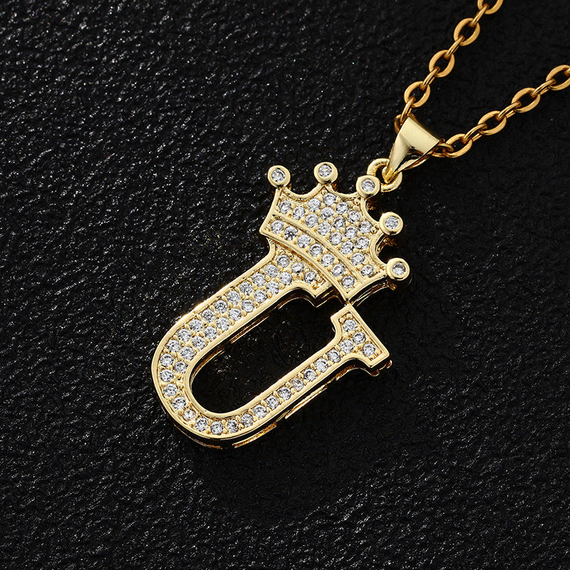 A-Z Fashion Crown Pendant Necklace