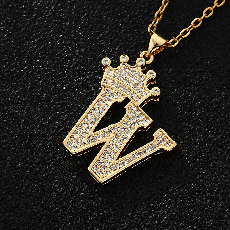 A-Z Fashion Crown Pendant Necklace