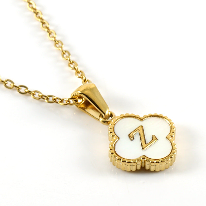 Four-leaf clover letter pendant necklace