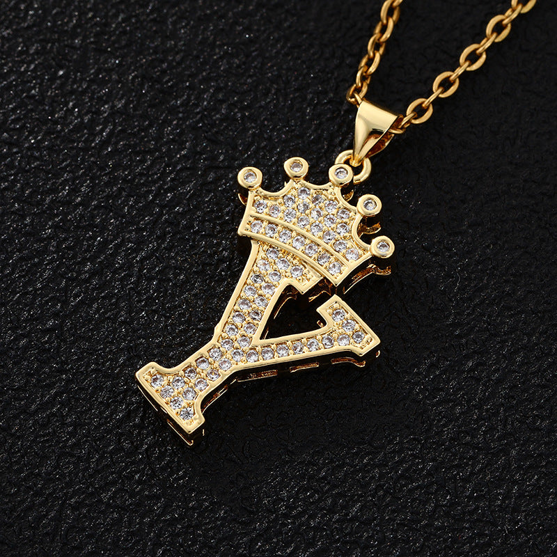 A-Z Fashion Crown Pendant Necklace