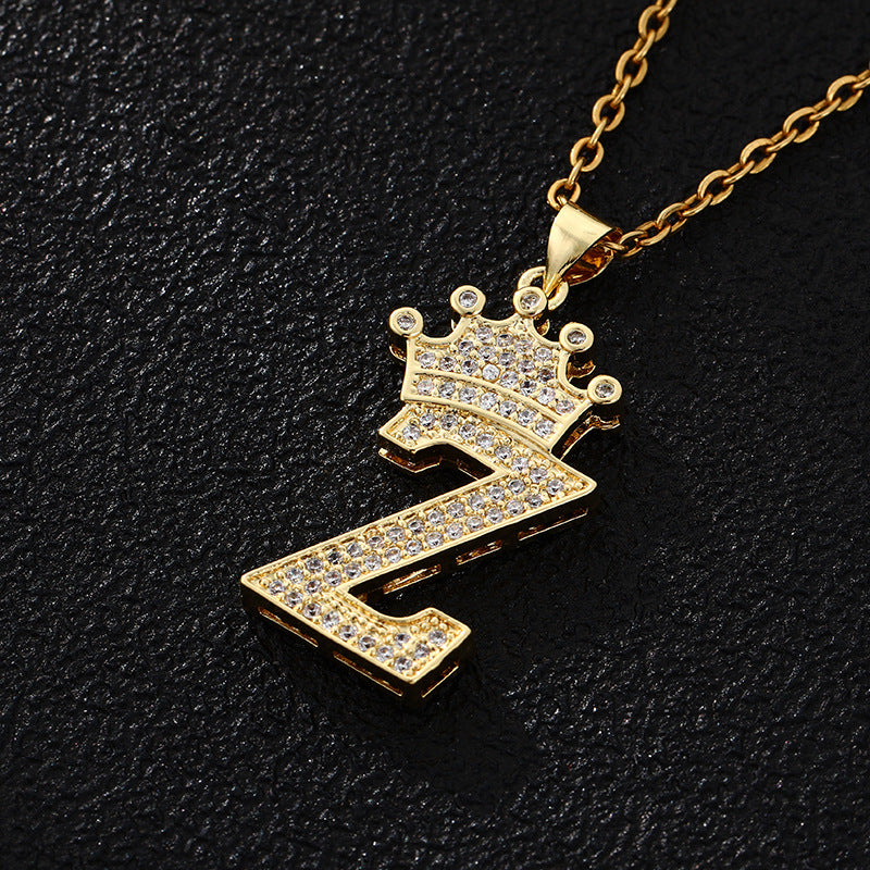 A-Z Fashion Crown Pendant Necklace