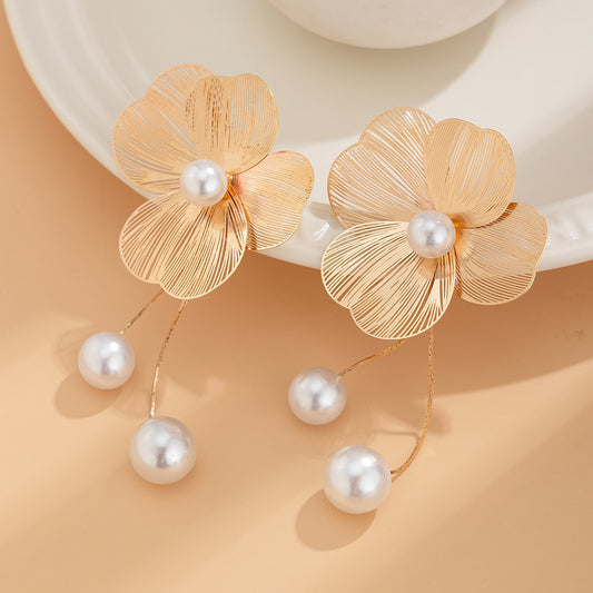 Blooming Golden Petals·Pearl Blossom Earrings