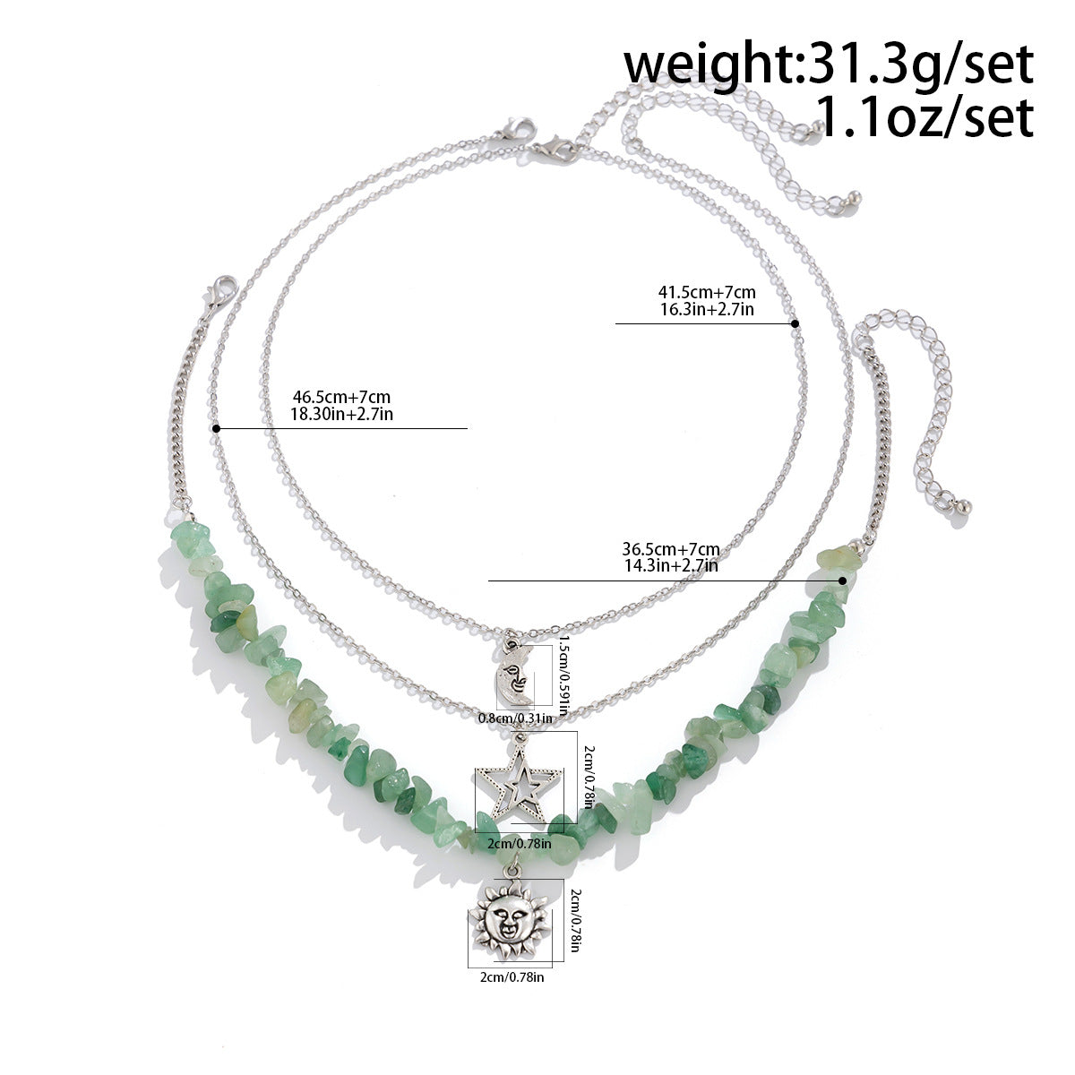 Retro moon zircon necklace • peppermint wave green leaf necklace series