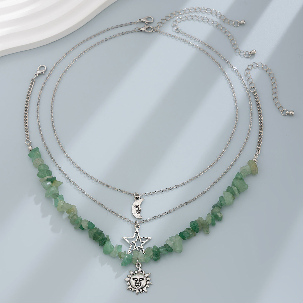 Retro moon zircon necklace • peppermint wave green leaf necklace series