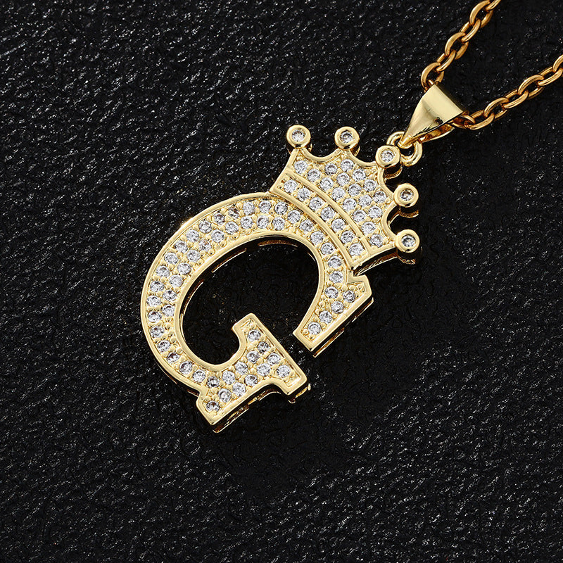 A-Z Fashion Crown Pendant Necklace