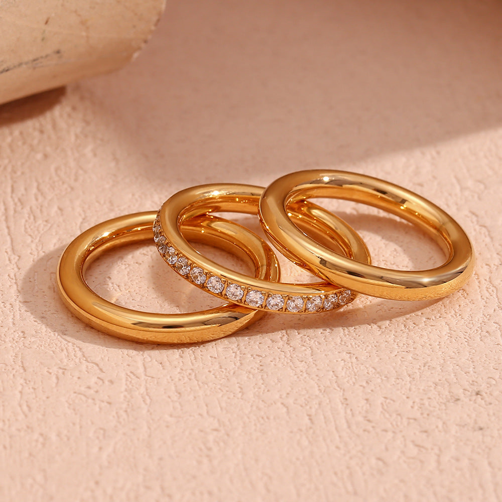 Golden Diamond Crown Classic Trio ring set