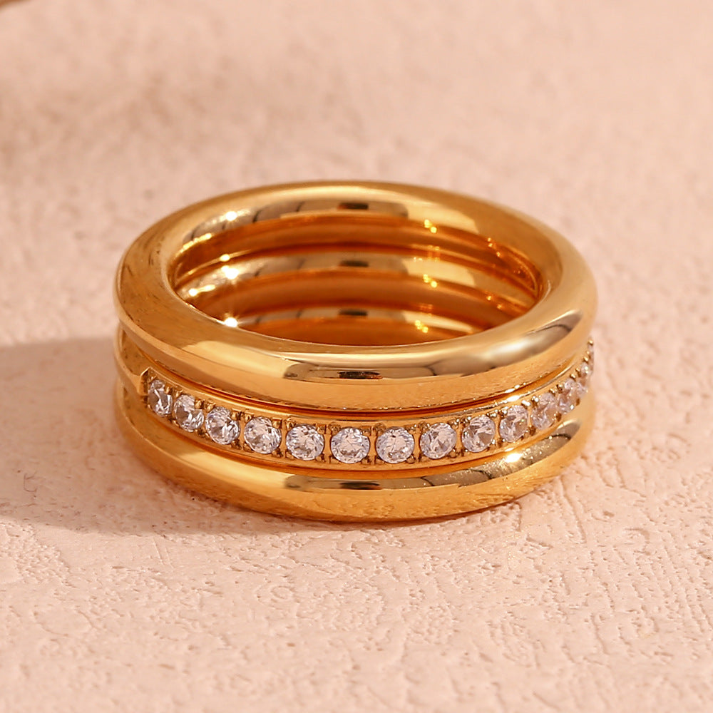 Golden Diamond Crown Classic Trio ring set