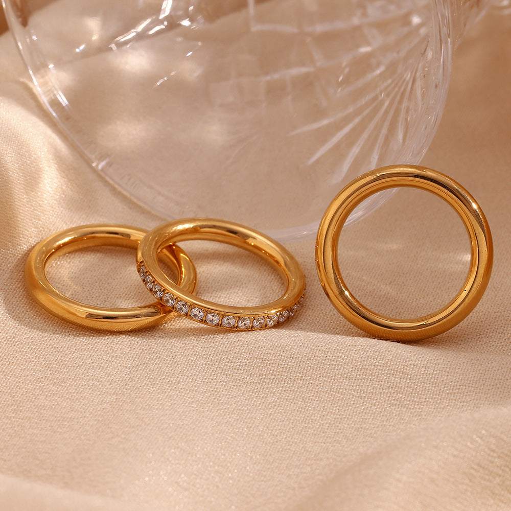 Golden Diamond Crown Classic Trio ring set