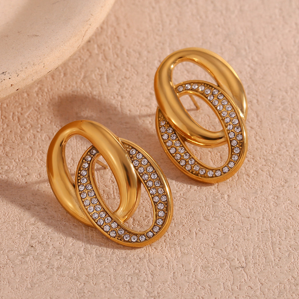 Double ring zirconium light stud earrings