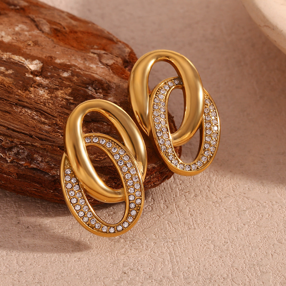 Double ring zirconium light stud earrings