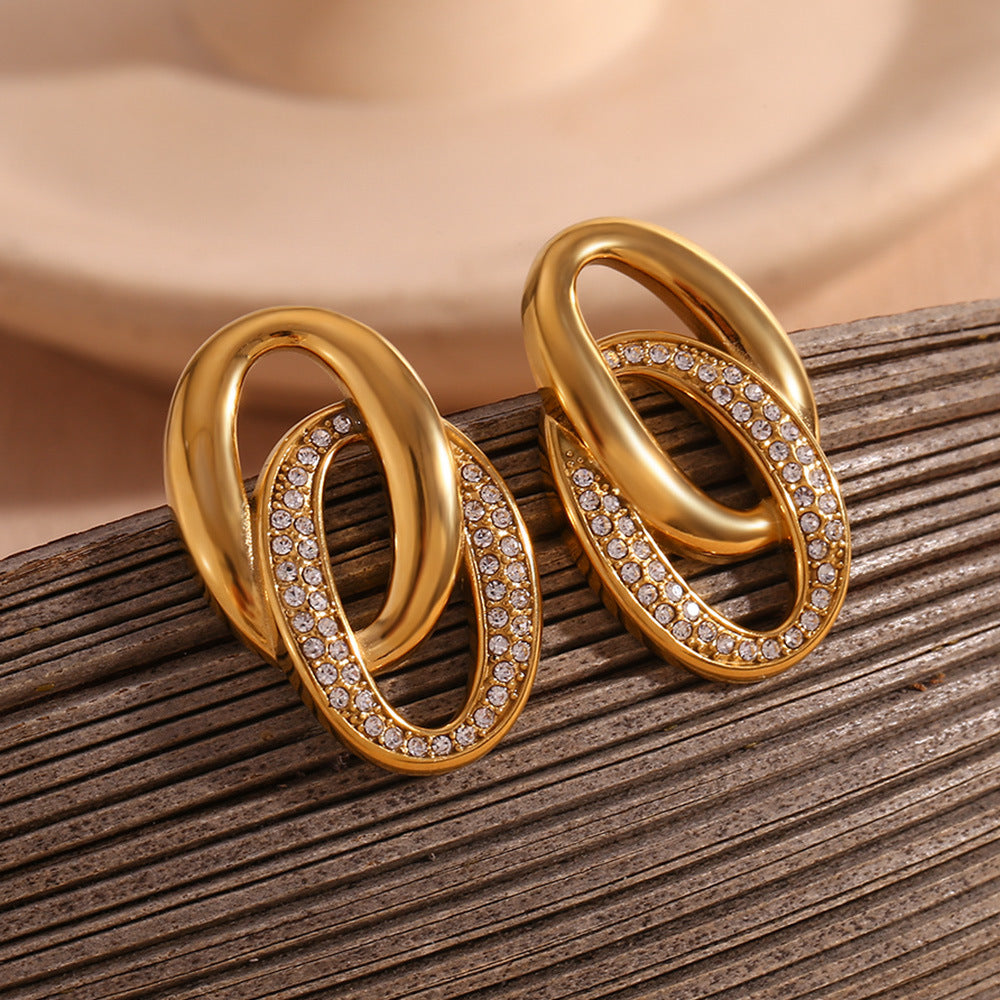 Double ring zirconium light stud earrings