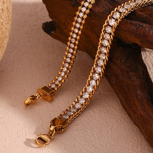 Gold diamond chain · Natural charm bracelet, stainless steel plated 18K gold triple weave