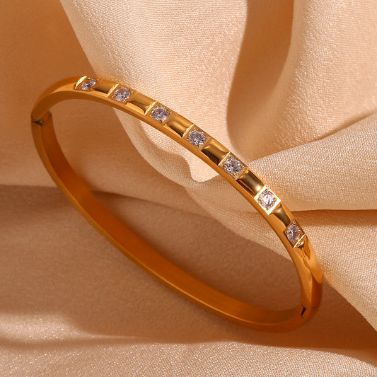 Gold diamond Yahui bracelet, rust steel plated 18K gold micro-inset zircon