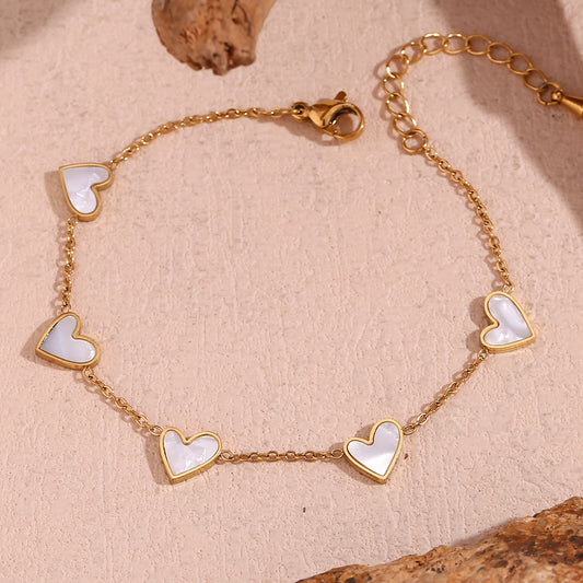 Gold rhyme pearl heart bracelet