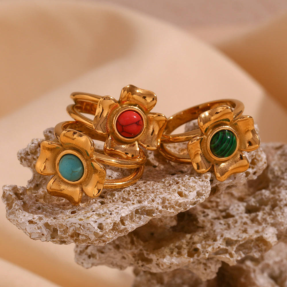 Vintage flower rhyme Sky Stone dream series ring