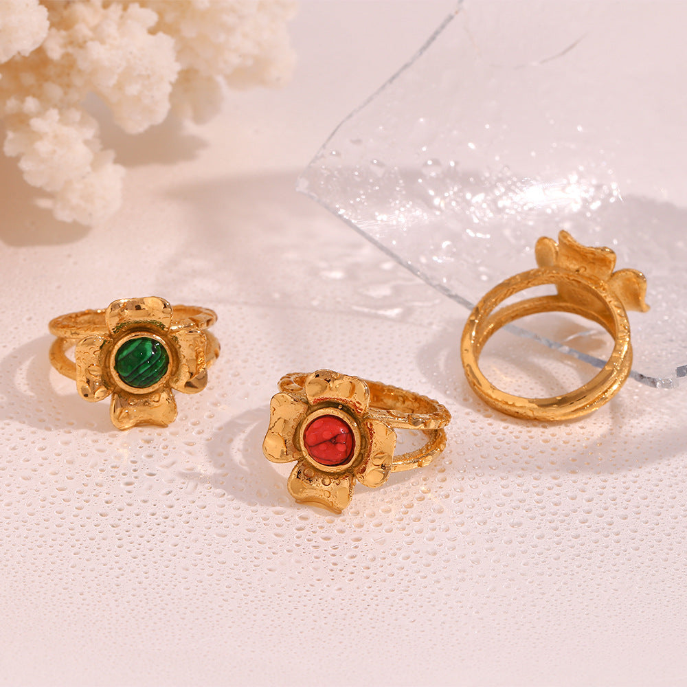 Vintage flower rhyme Sky Stone dream series ring